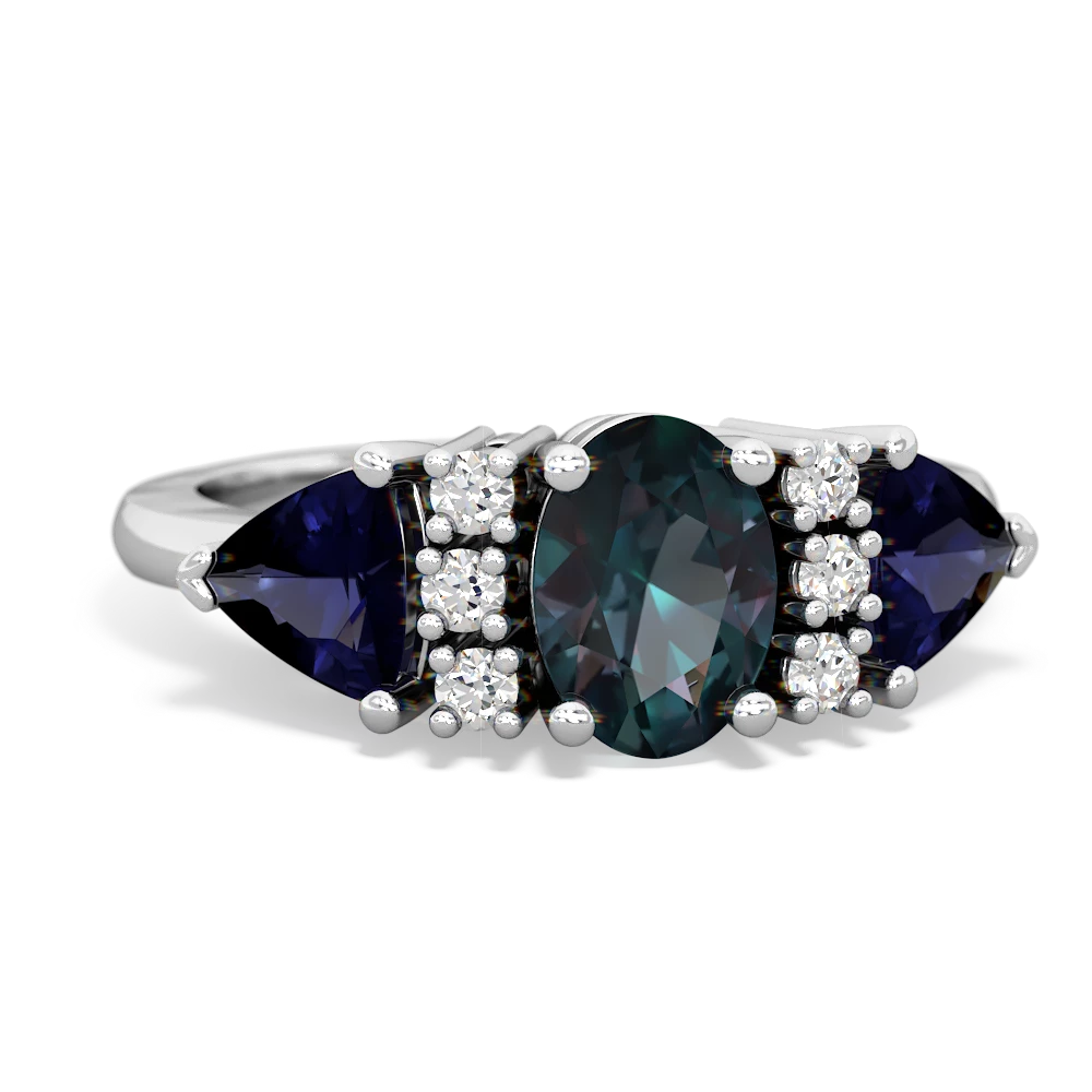 Alexandrite Antique Style Three Stone 14K White Gold ring R2186