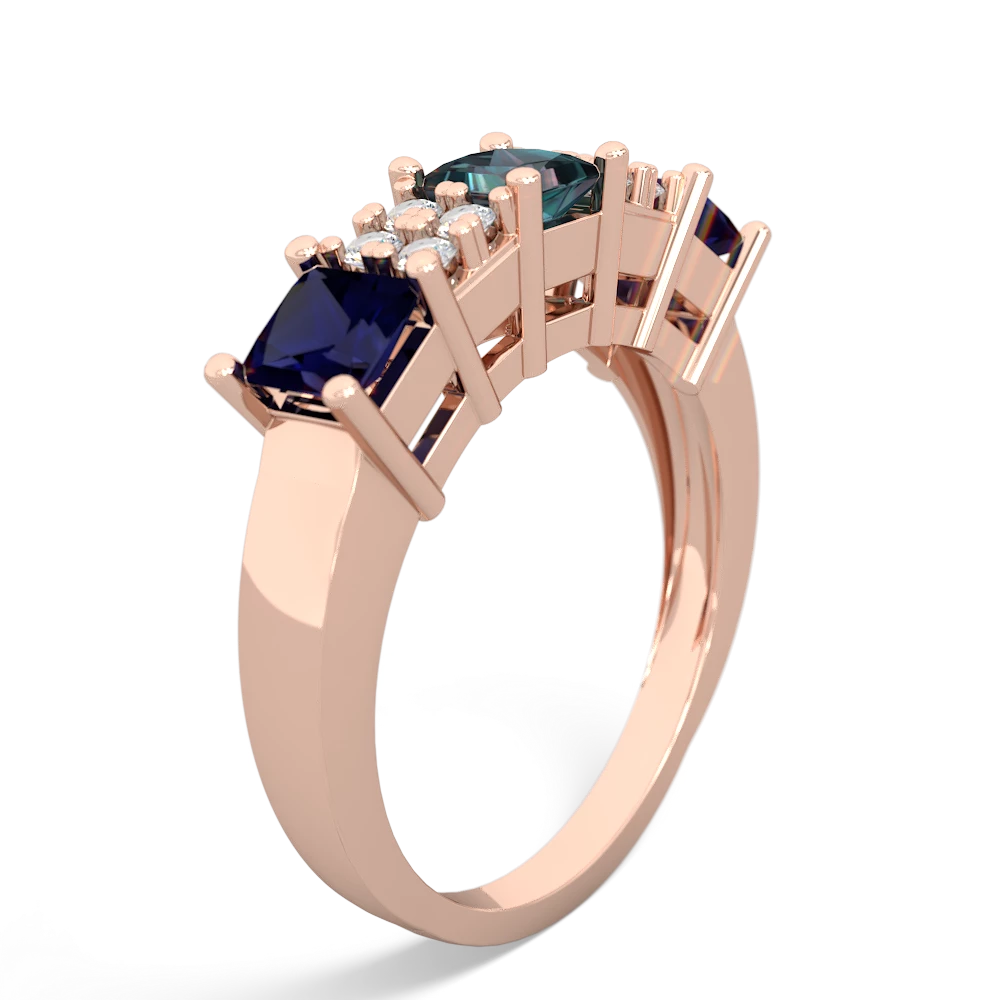 Alexandrite Three Stone Diamond Cluster 14K Rose Gold ring R2592