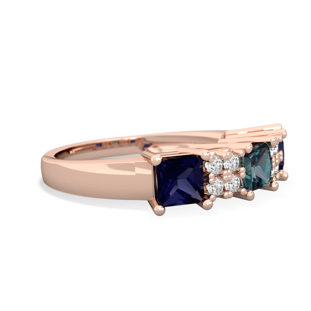 Alexandrite Three Stone Diamond Cluster 14K Rose Gold ring R2592