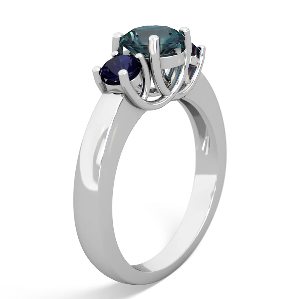 Alexandrite Three Stone Round Trellis 14K White Gold ring R4018