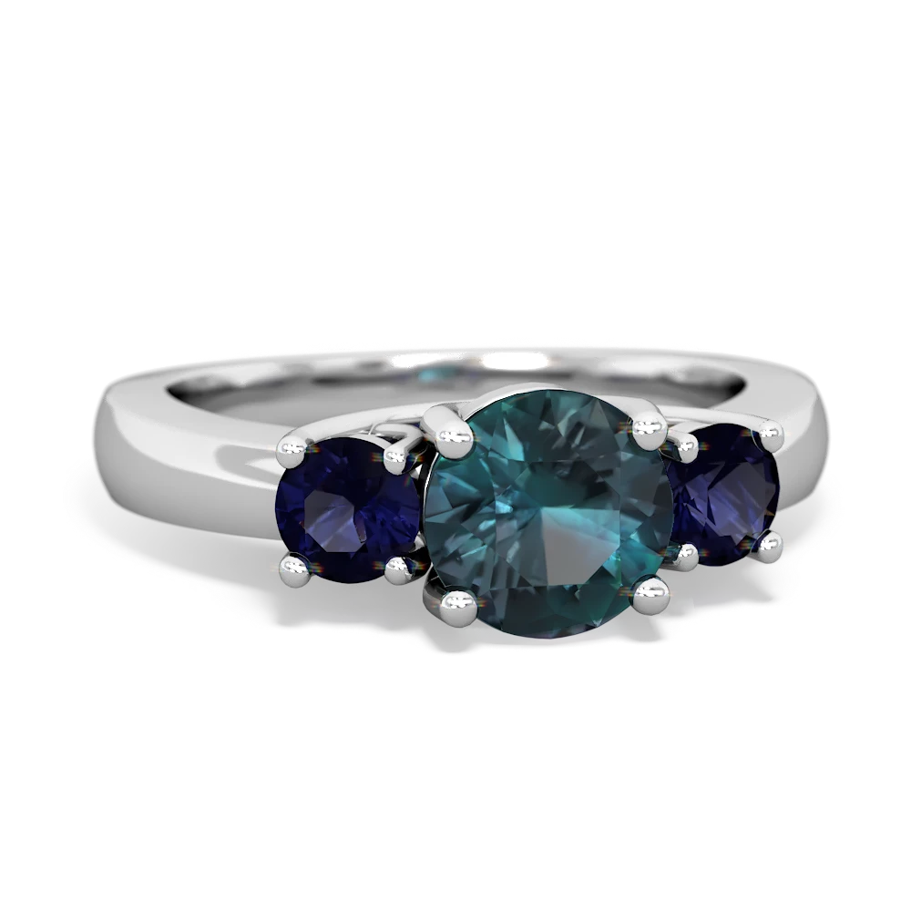 Alexandrite Three Stone Round Trellis 14K White Gold ring R4018