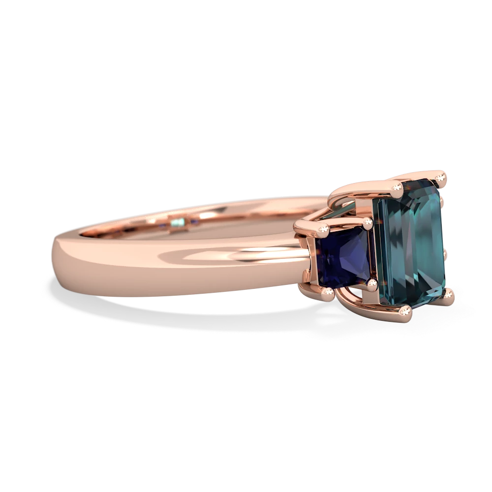 Alexandrite Three Stone Emerald-Cut Trellis 14K Rose Gold ring R4021