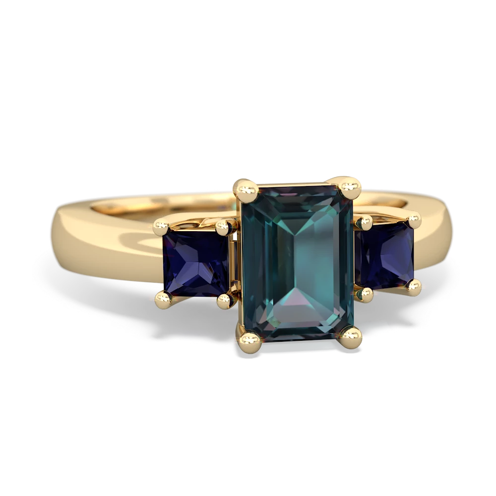 Alexandrite Three Stone Emerald-Cut Trellis 14K Yellow Gold ring R4021