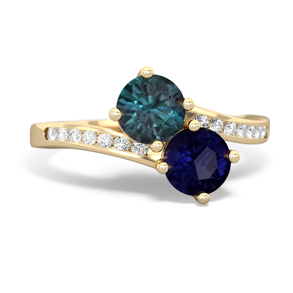 Alexandrite Channel Set Two Stone 14K Yellow Gold ring R5303