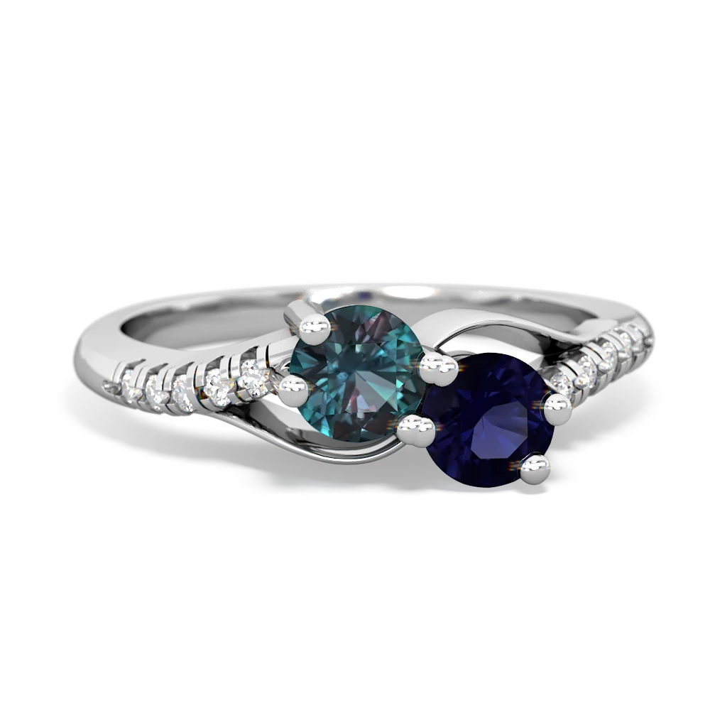 Alexandrite Infinity Pave Two Stone 14K White Gold ring R5285