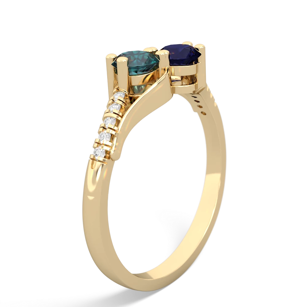 Alexandrite Infinity Pave Two Stone 14K Yellow Gold ring R5285