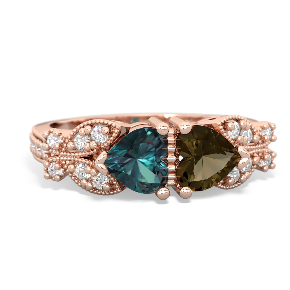 Alexandrite Diamond Butterflies 14K Rose Gold ring R5601