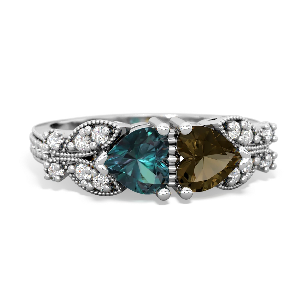 Alexandrite Diamond Butterflies 14K White Gold ring R5601