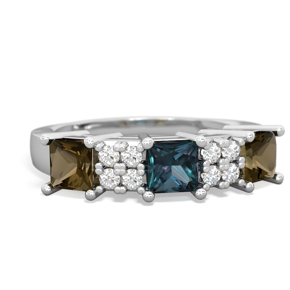 Alexandrite Three Stone Diamond Cluster 14K White Gold ring R2592