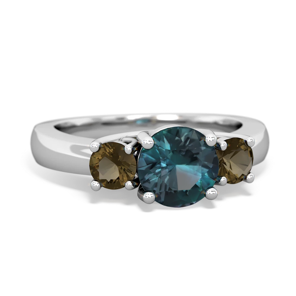 Alexandrite Three Stone Round Trellis 14K White Gold ring R4018