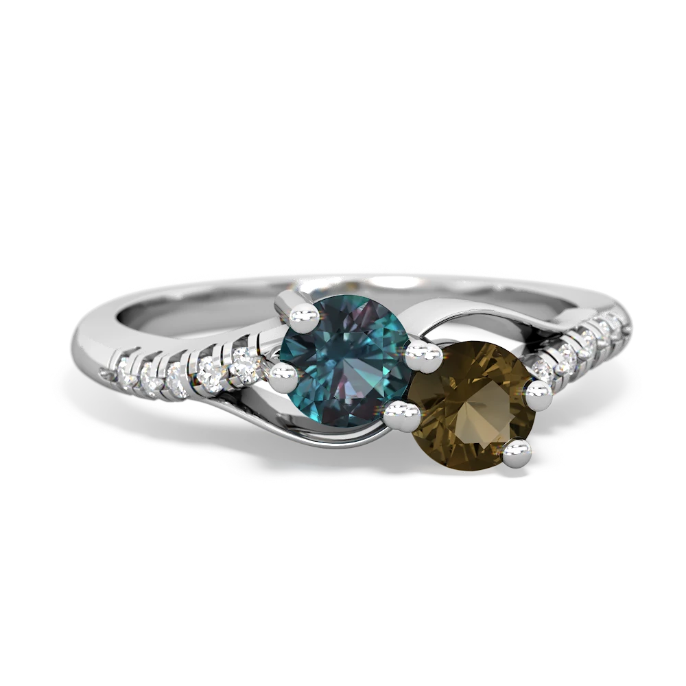 Alexandrite Infinity Pave Two Stone 14K White Gold ring R5285