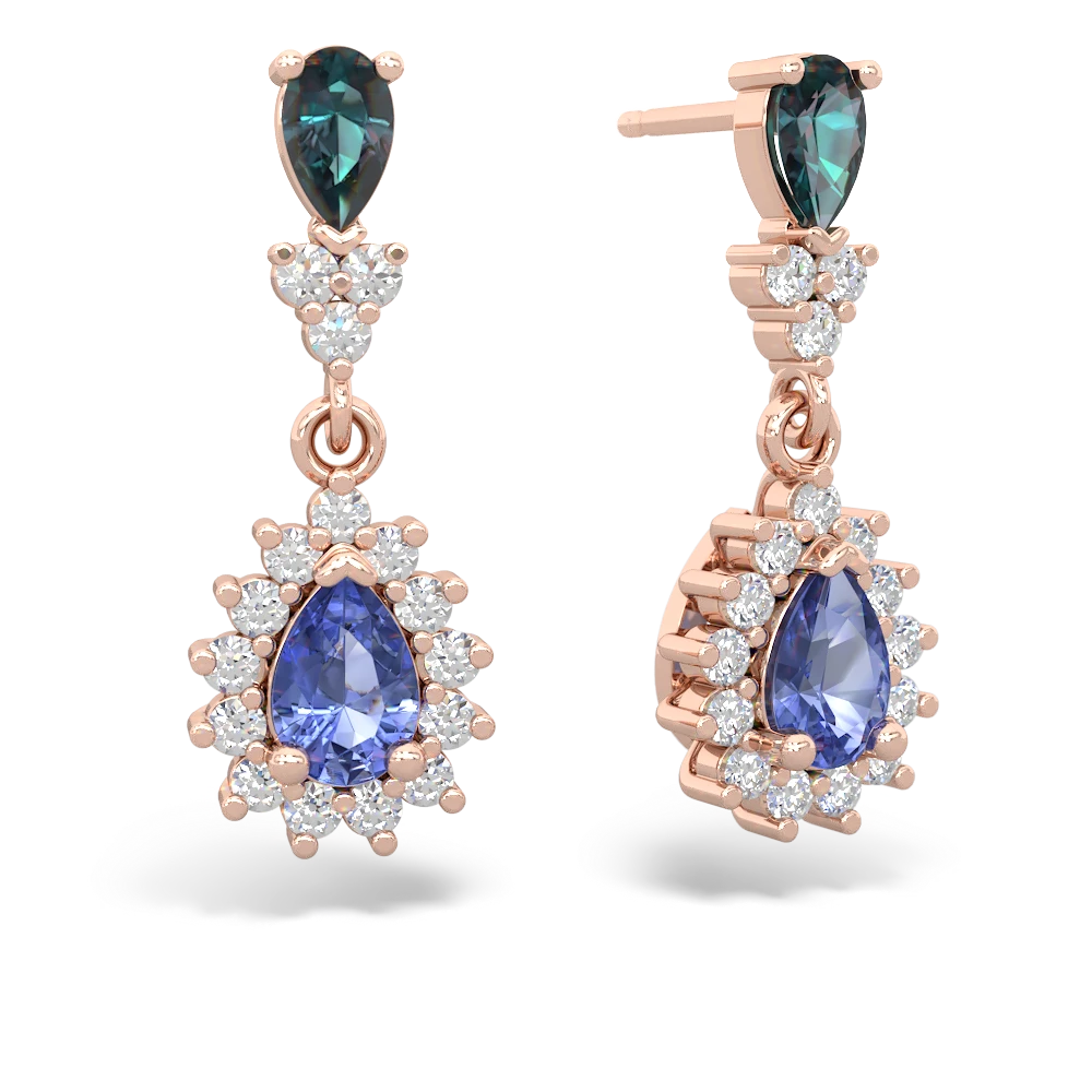 Alexandrite Halo Pear Dangle 14K Rose Gold earrings E1882