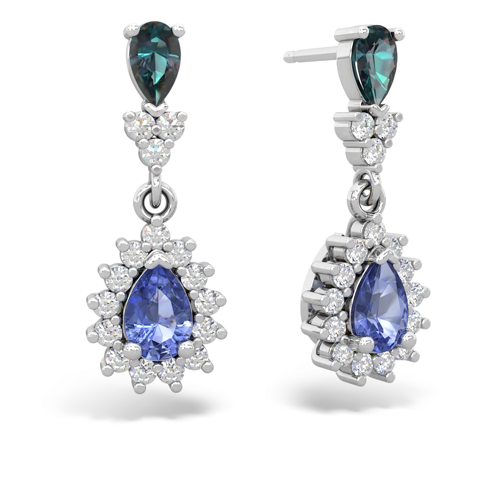 Alexandrite Halo Pear Dangle 14K White Gold earrings E1882