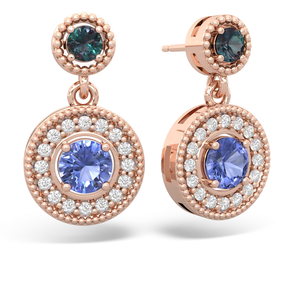 Alexandrite Halo Dangle 14K Rose Gold earrings E5319