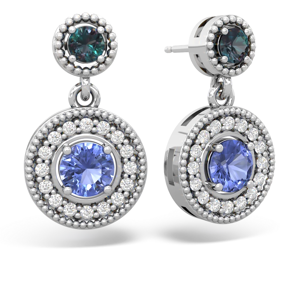 Alexandrite Halo Dangle 14K White Gold earrings E5319