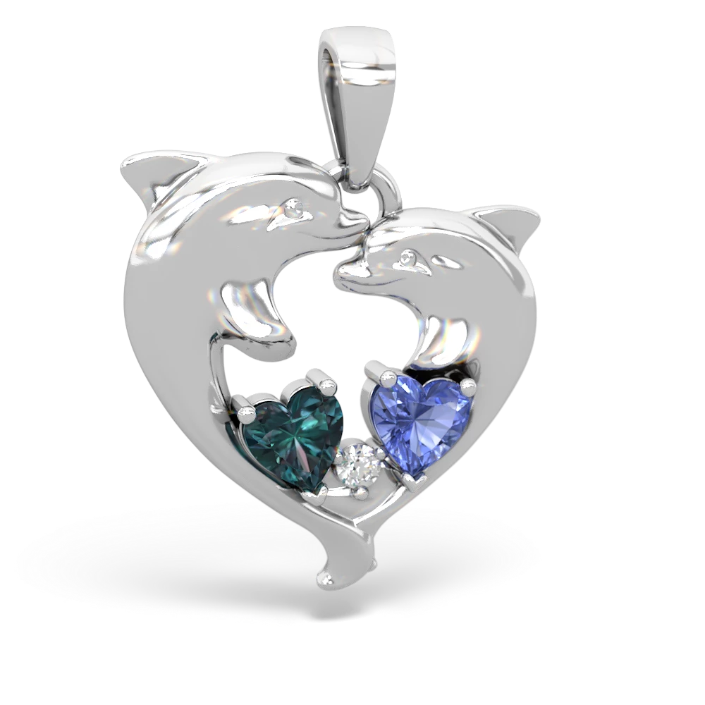 Alexandrite Dolphin Heart 14K White Gold pendant P5820