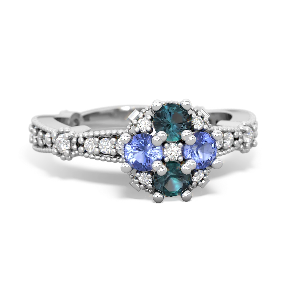 Alexandrite Sparkling Tiara Cluster 14K White Gold ring R26293RD