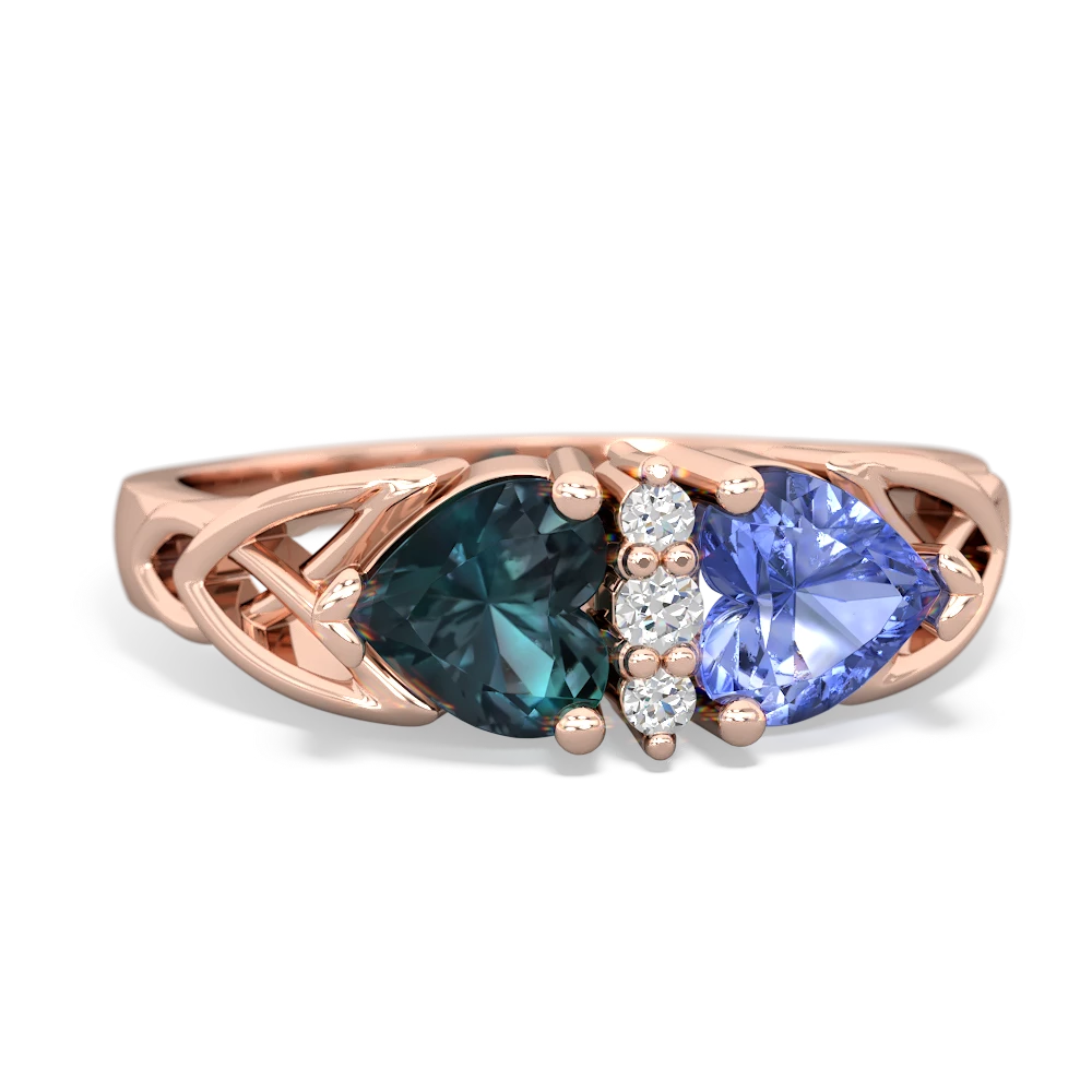 Alexandrite Celtic Knot Double Heart 14K Rose Gold ring R5040