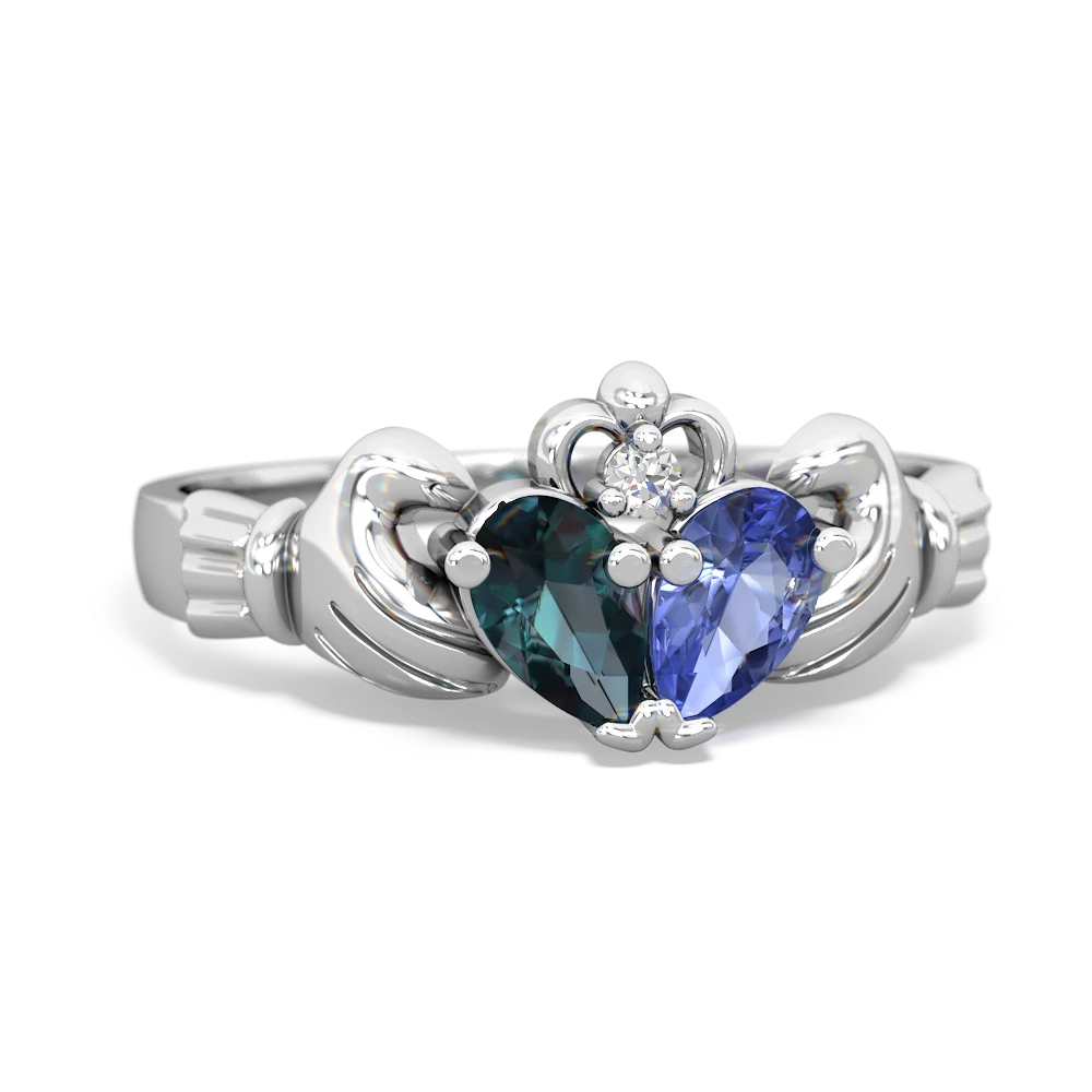 Alexandrite 'Our Heart' Claddagh 14K White Gold ring R2388