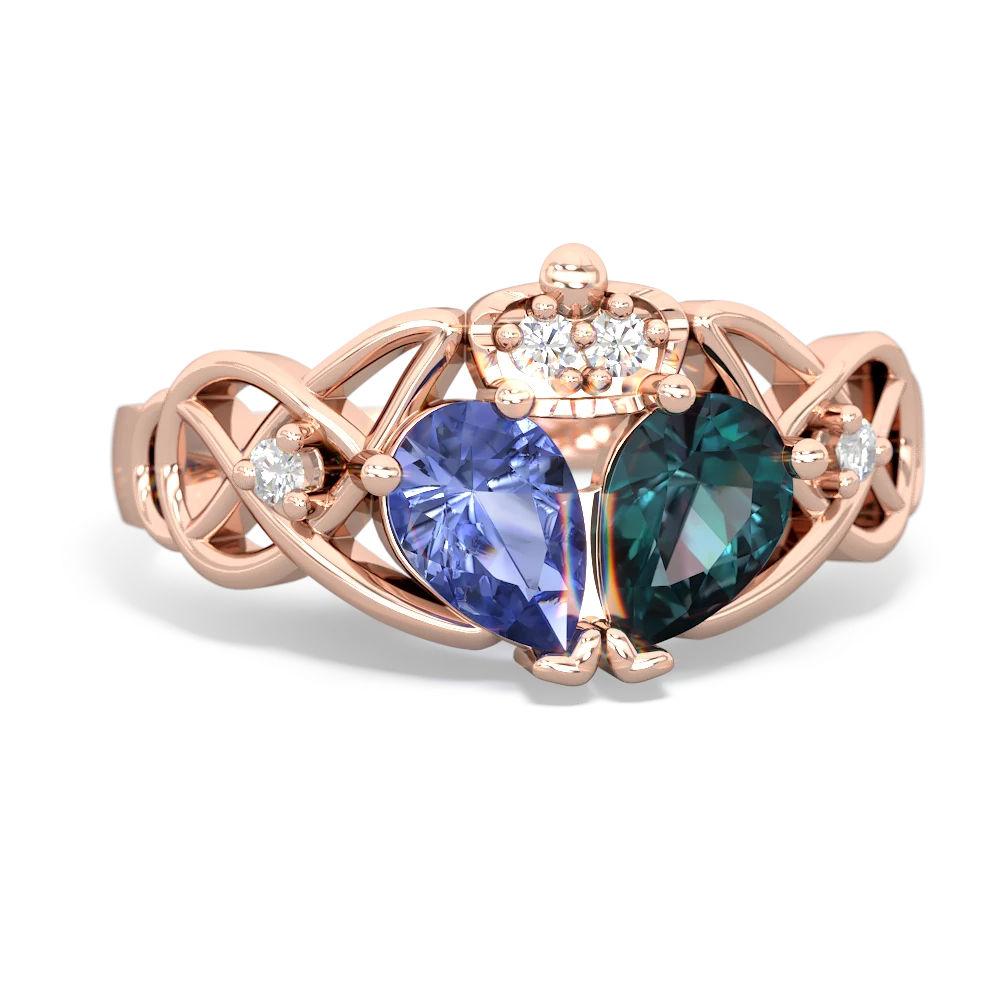 Alexandrite 'One Heart' Celtic Knot Claddagh 14K Rose Gold ring R5322