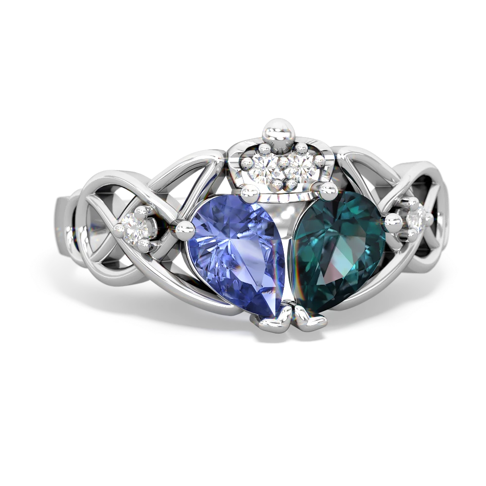 Alexandrite 'One Heart' Celtic Knot Claddagh 14K White Gold ring R5322