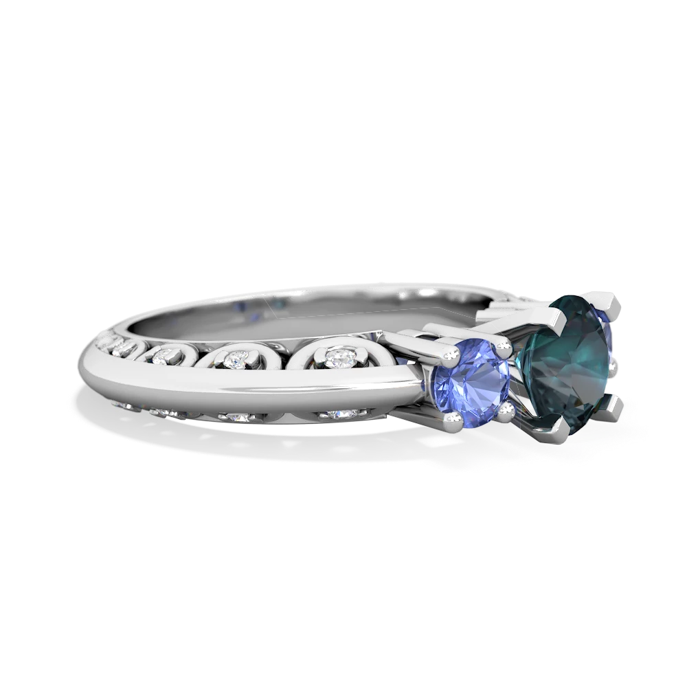 Alexandrite Art Deco Eternal Embrace Engagement 14K White Gold ring C2003