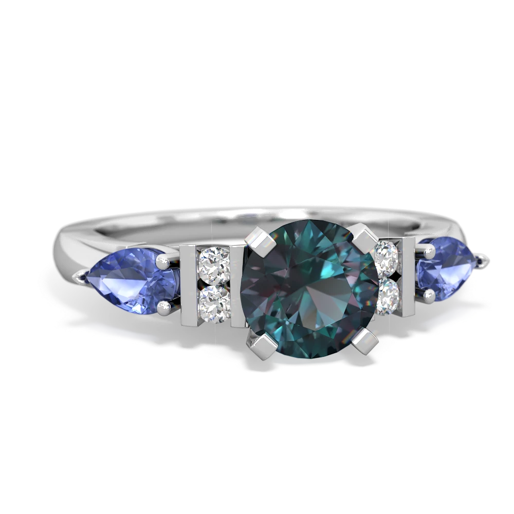 Alexandrite 6Mm Round Eternal Embrace Engagement 14K White Gold ring R2005