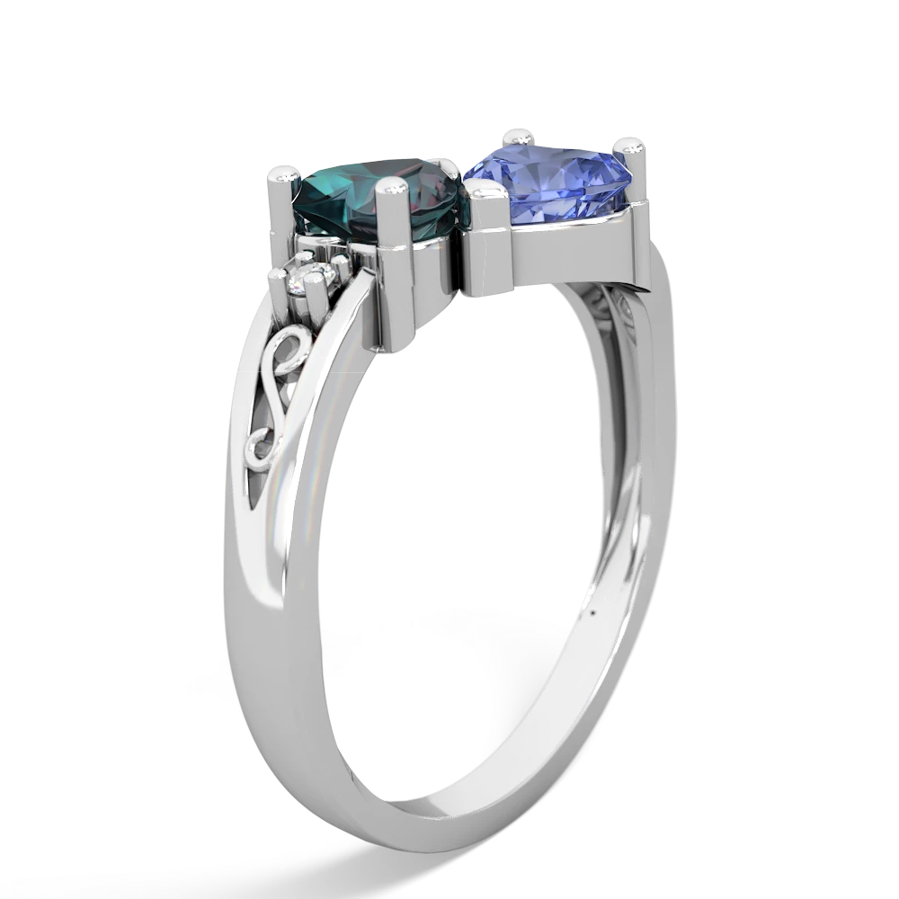 Alexandrite Snuggling Hearts 14K White Gold ring R2178