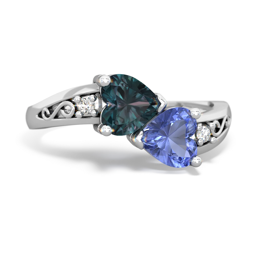 Alexandrite Snuggling Hearts 14K White Gold ring R2178