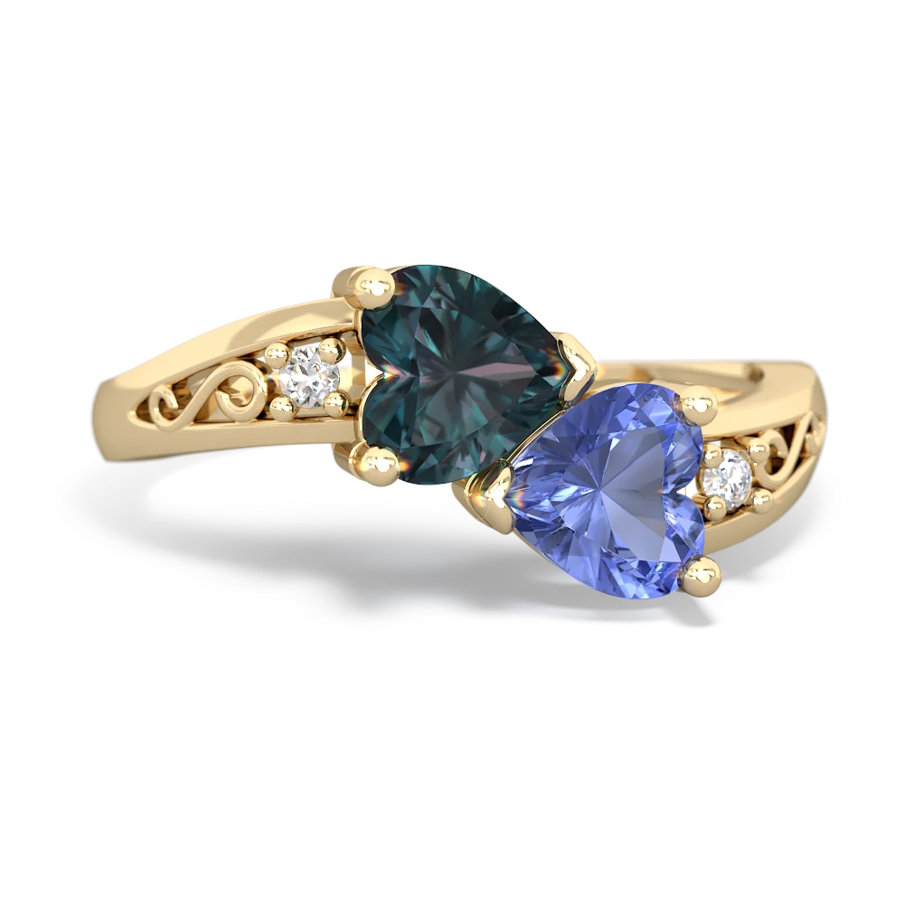 Alexandrite Snuggling Hearts 14K Yellow Gold ring R2178