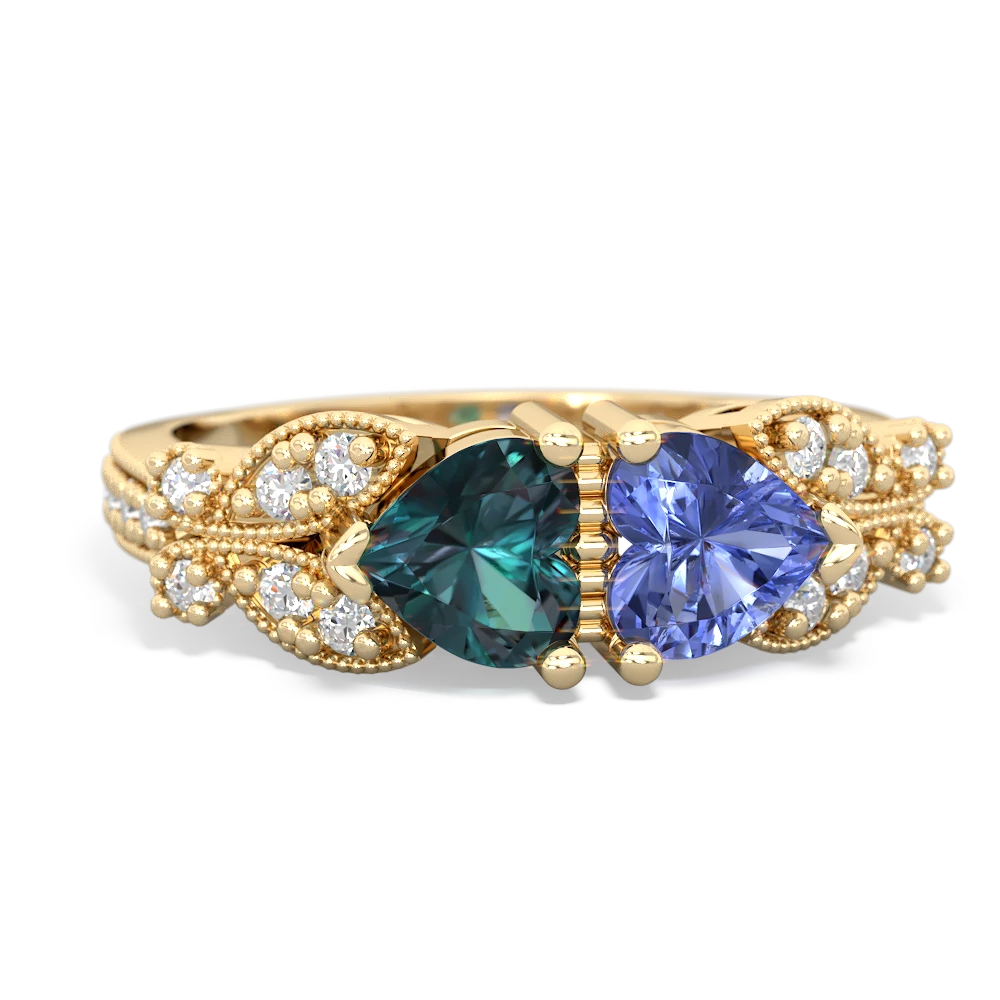 Alexandrite Diamond Butterflies 14K Yellow Gold ring R5601