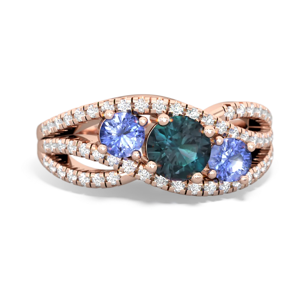 Alexandrite Three Stone Aurora 14K Rose Gold ring R3080