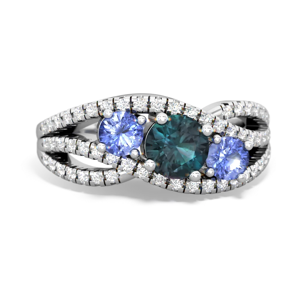 Alexandrite Three Stone Aurora 14K White Gold ring R3080