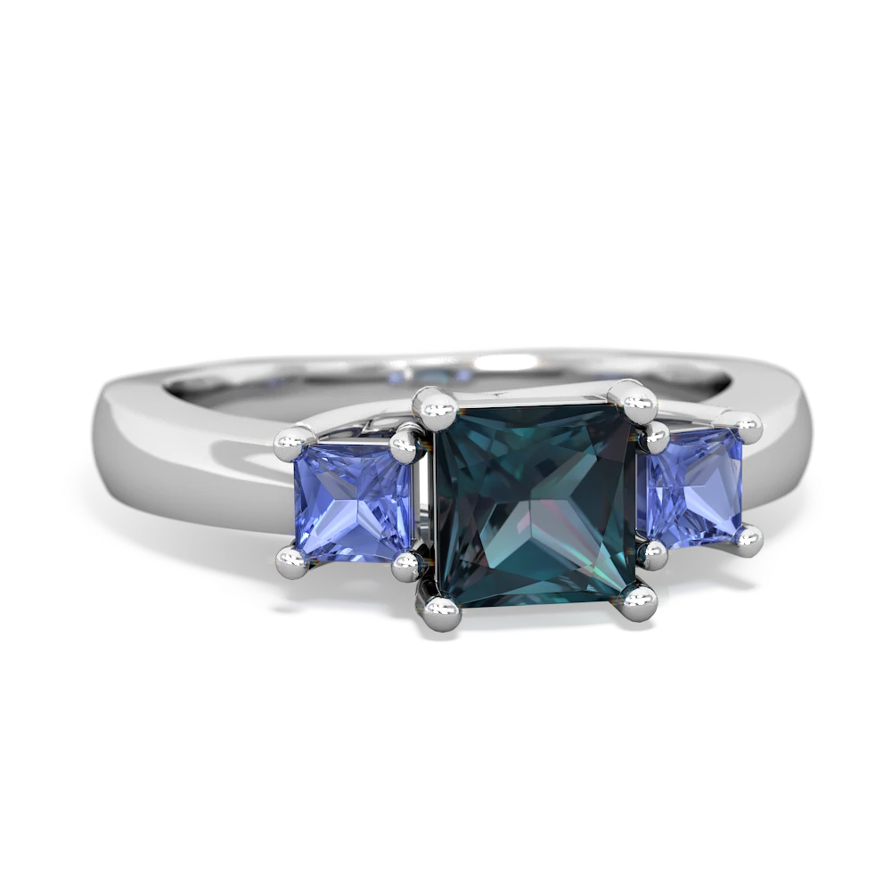 Alexandrite Three Stone Trellis 14K White Gold ring R4015