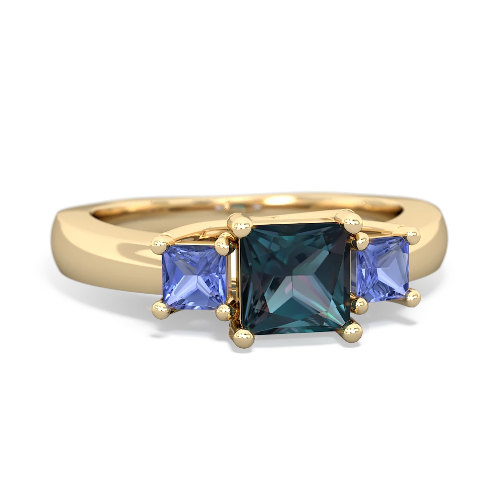 Alexandrite Three Stone Trellis 14K Yellow Gold ring R4015