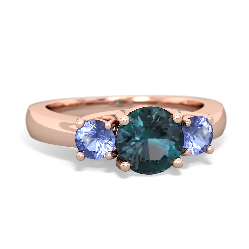 Alexandrite Three Stone Round Trellis 14K Rose Gold ring R4018