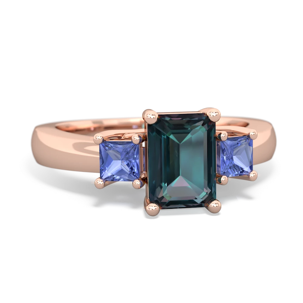 Alexandrite Three Stone Emerald-Cut Trellis 14K Rose Gold ring R4021