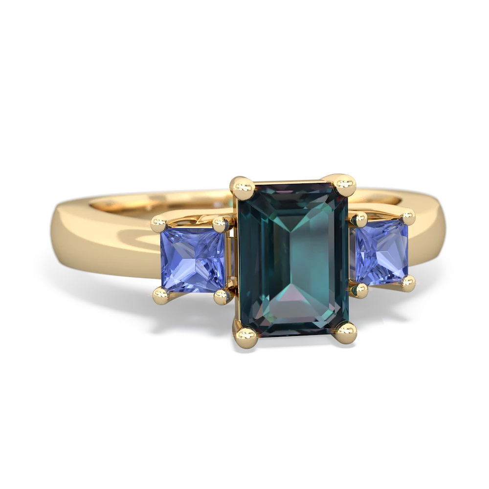 Alexandrite Three Stone Emerald-Cut Trellis 14K Yellow Gold ring R4021