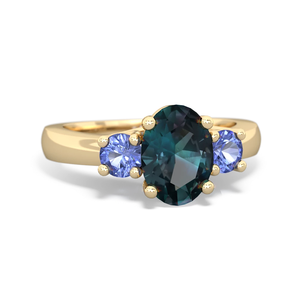 Alexandrite Three Stone Oval Trellis 14K Yellow Gold ring R4024