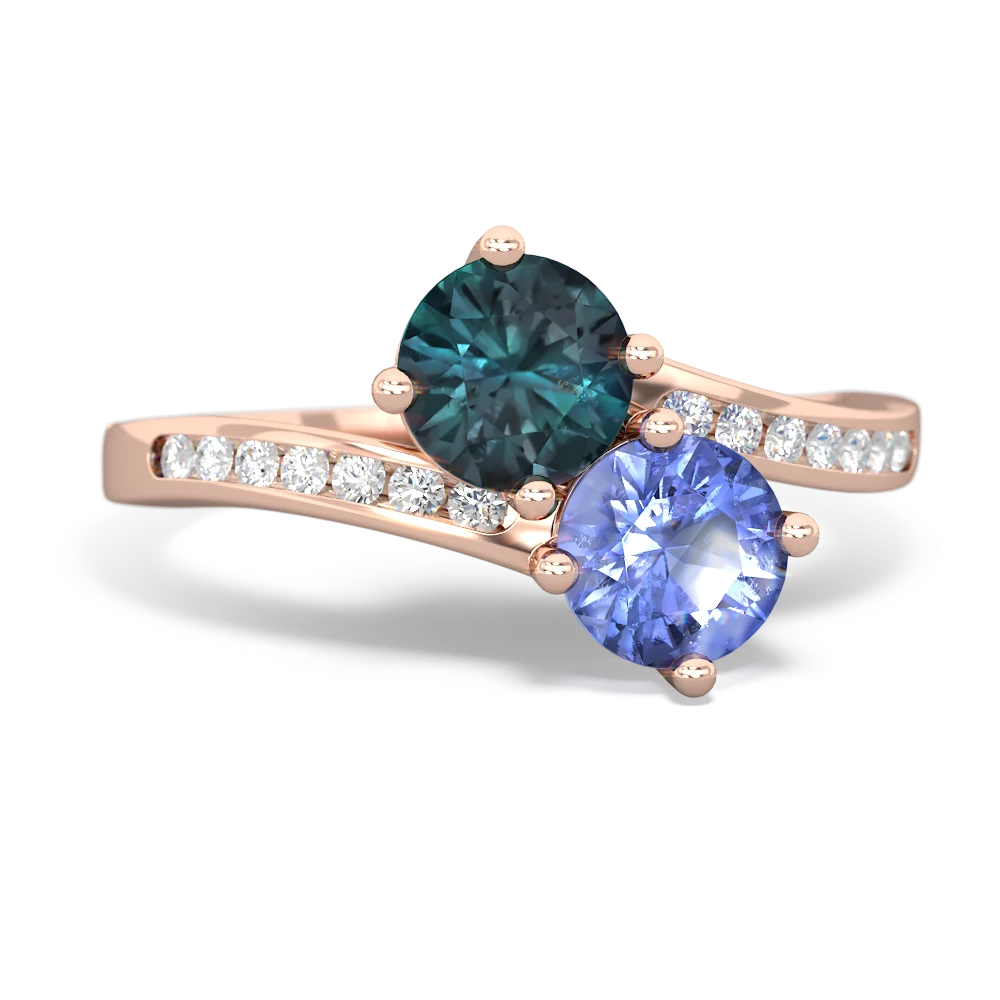 Alexandrite Channel Set Two Stone 14K Rose Gold ring R5303