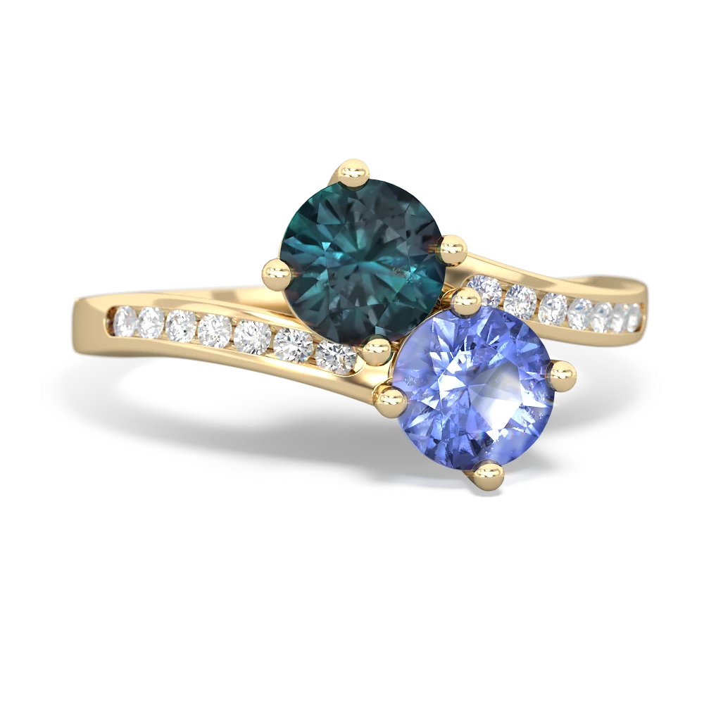 Alexandrite Channel Set Two Stone 14K Yellow Gold ring R5303