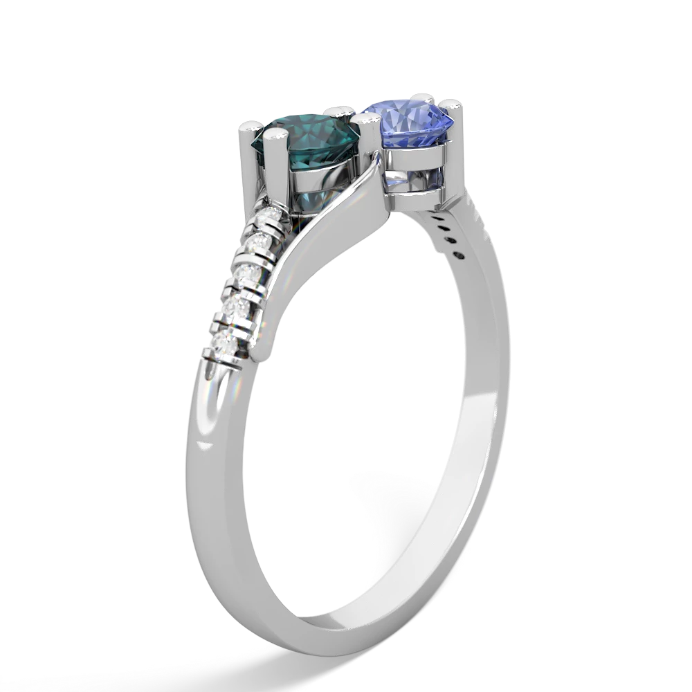 Alexandrite Infinity Pave Two Stone 14K White Gold ring R5285