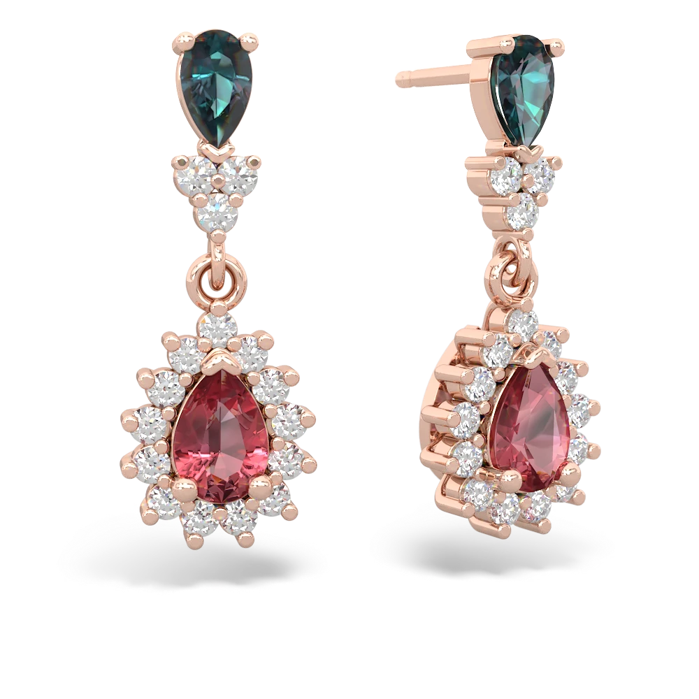 Alexandrite Halo Pear Dangle 14K Rose Gold earrings E1882