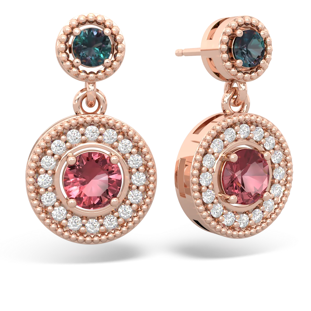 Alexandrite Halo Dangle 14K Rose Gold earrings E5319