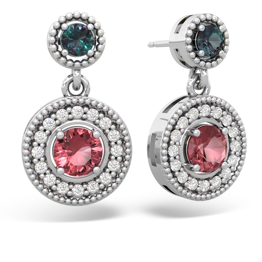 Alexandrite Halo Dangle 14K White Gold earrings E5319