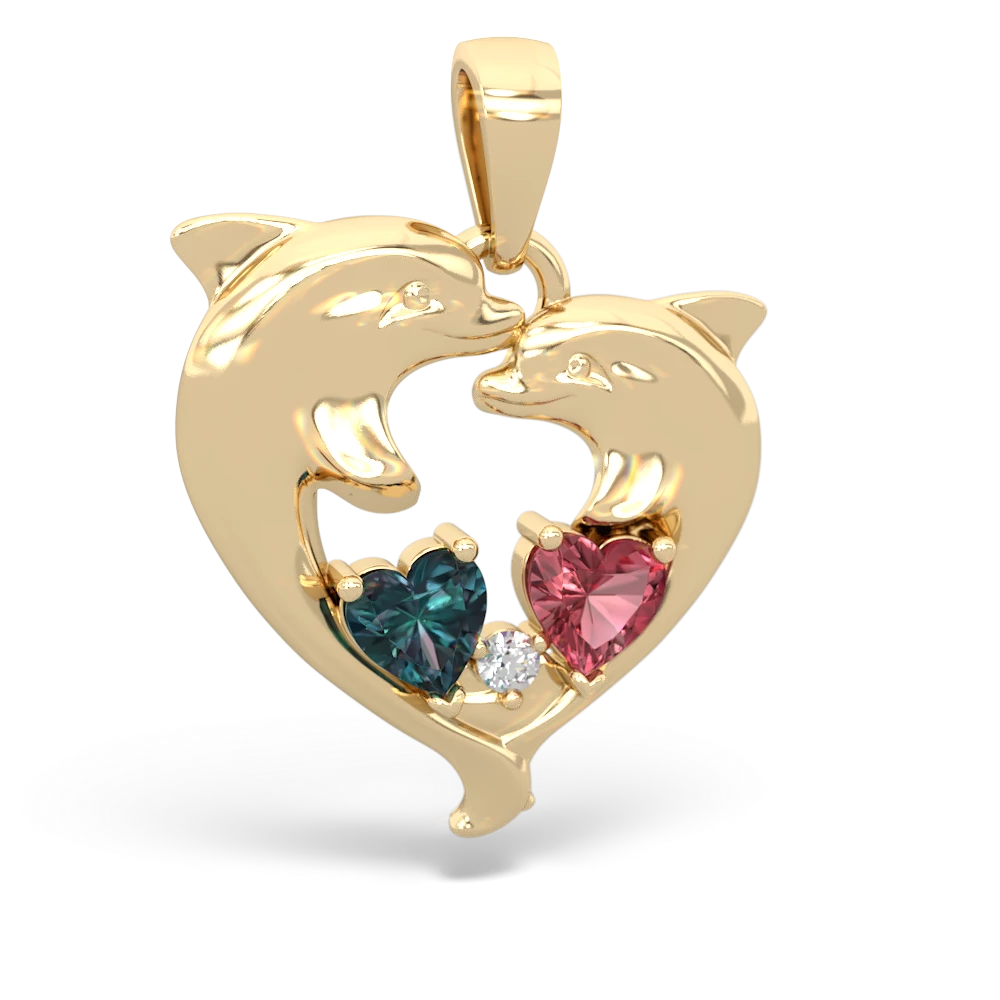 Alexandrite Dolphin Heart 14K Yellow Gold pendant P5820