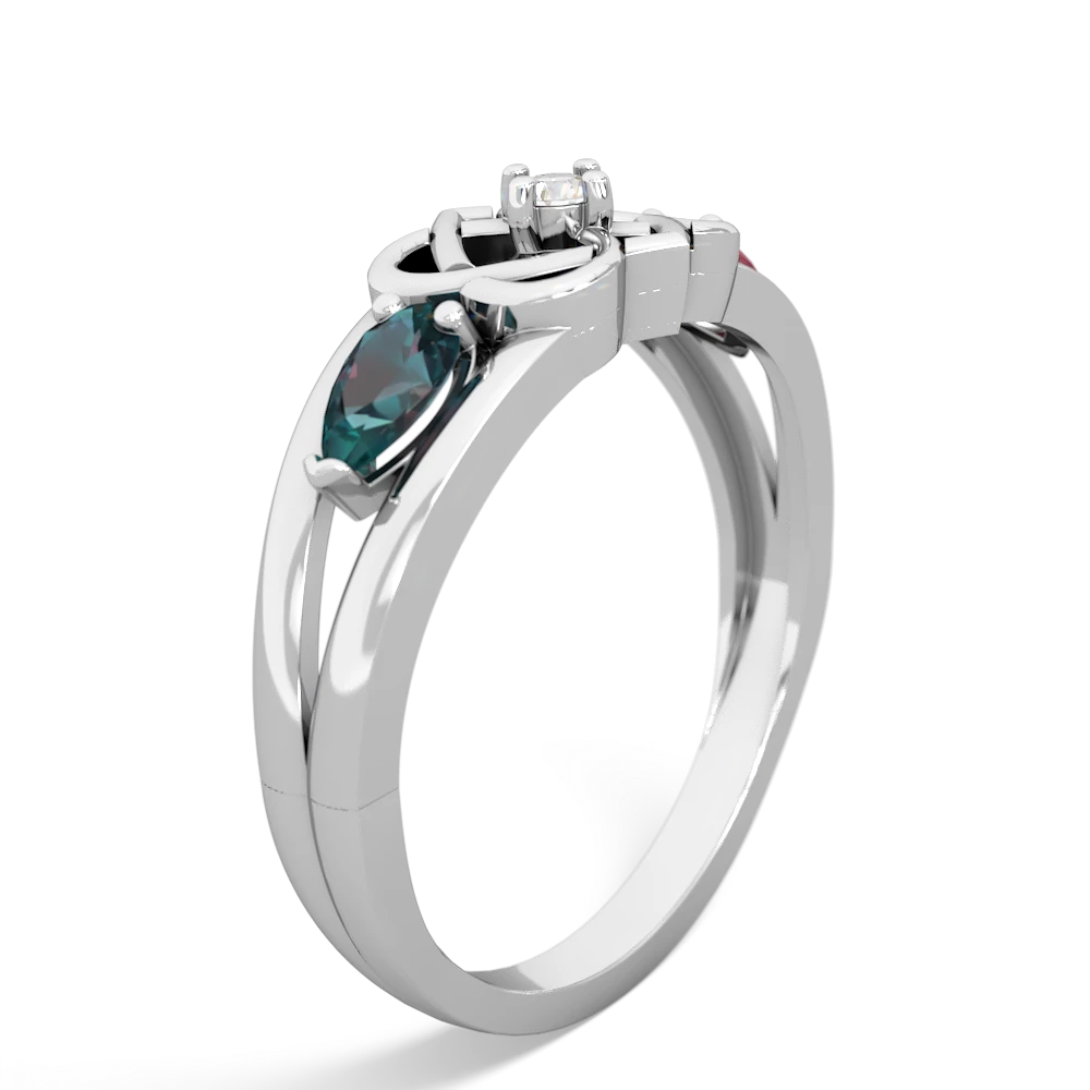 Alexandrite Hearts Intertwined 14K White Gold ring R5880