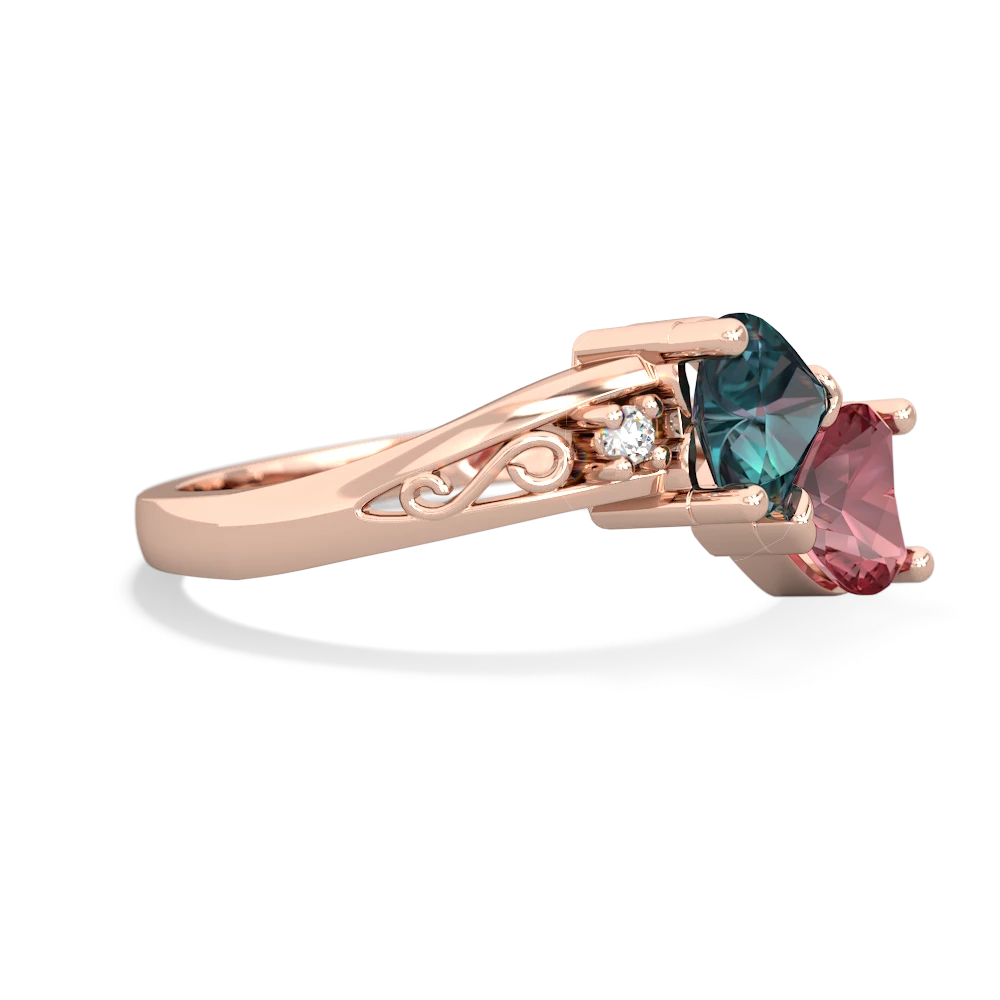 Alexandrite Snuggling Hearts 14K Rose Gold ring R2178