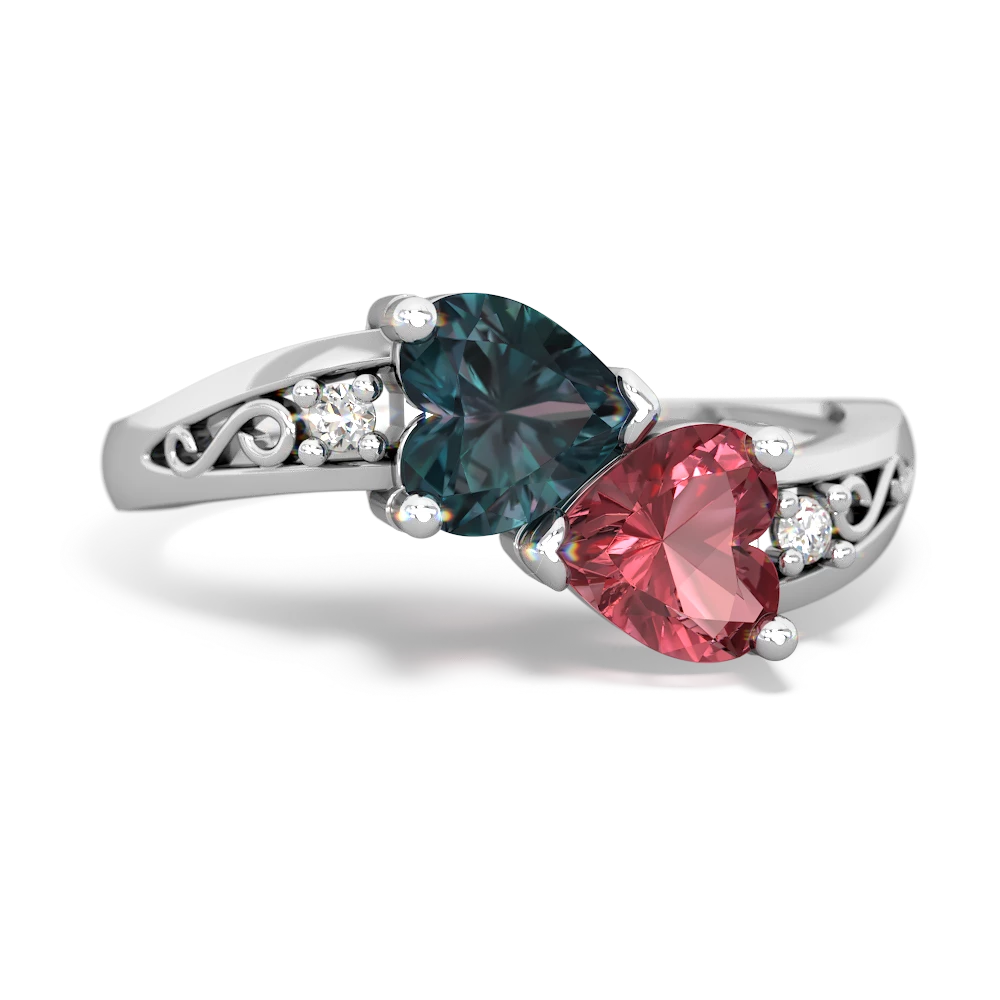 Alexandrite Snuggling Hearts 14K White Gold ring R2178