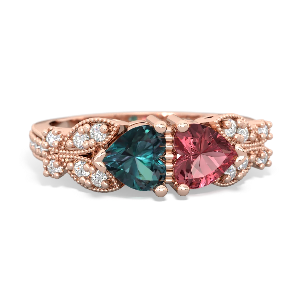 Alexandrite Diamond Butterflies 14K Rose Gold ring R5601